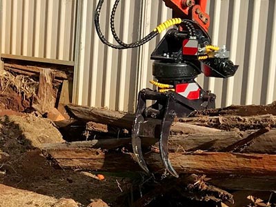 360 degree rotating hydraulic excavator grapple